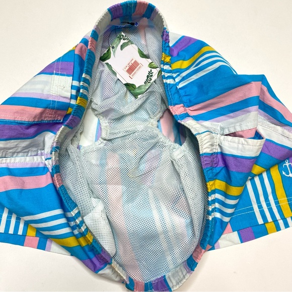 Tim Haan NWT Men’s Pastel Striped Boardies Board Shorts Swim Trunks Blue Medium - Picture 6 of 11